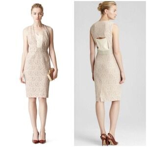REISS Champagne Lace Sheath Dress Sleeveless Size 8